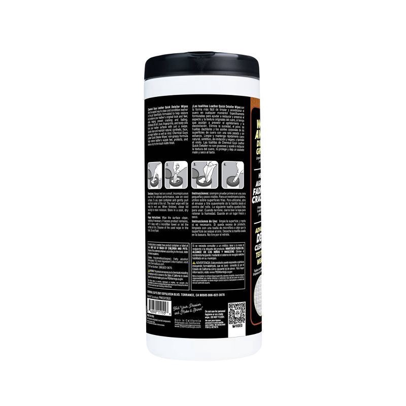 slide 5 of 5, Chemical Guys Leather Quik Detailer Wipes, 30 ct
