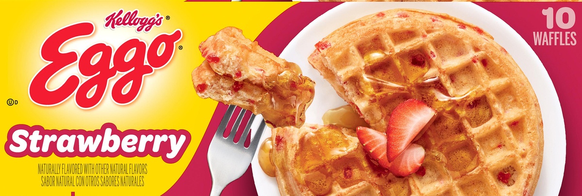 slide 8 of 10, Eggo Frozen Waffles, Frozen Breakfast, Resealable, Strawberry, 12.3 oz