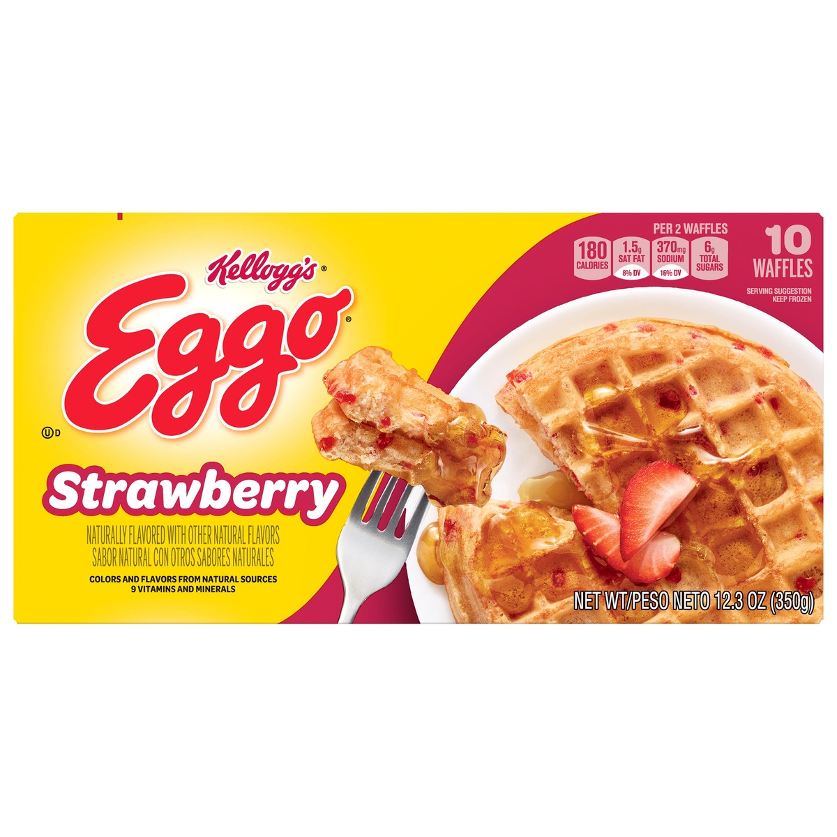 slide 10 of 10, Eggo Frozen Waffles, Frozen Breakfast, Resealable, Strawberry, 12.3 oz