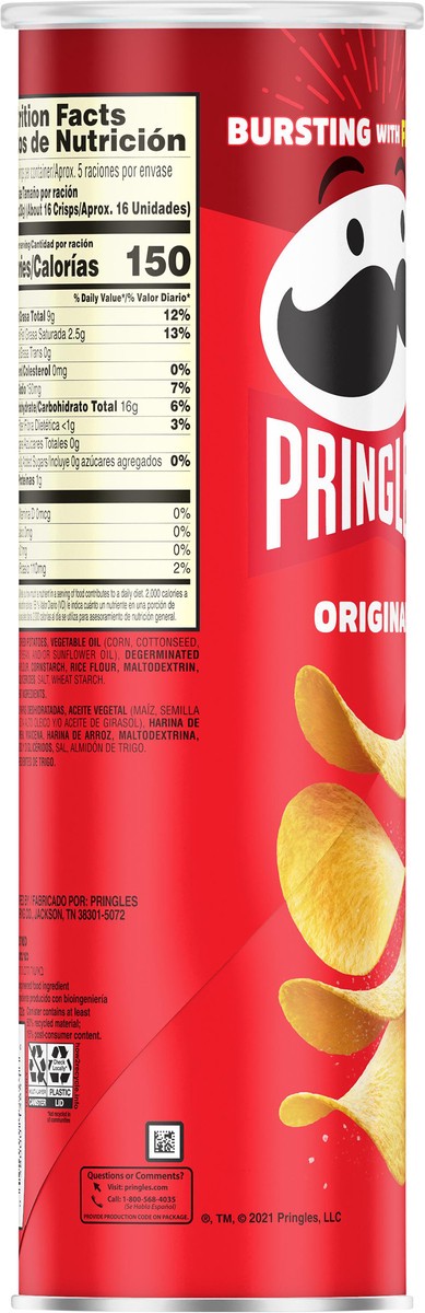 slide 8 of 8, Pringles Potato Crisps Chips, Lunch Snacks, On-The-Go Snacks, Original, 5.2oz Can, 1 Can, 5.2 oz