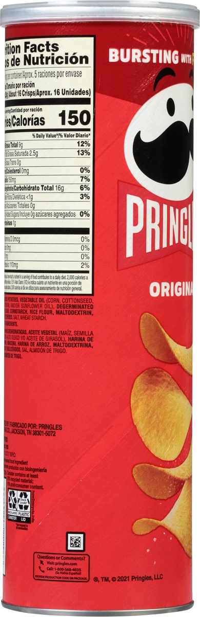 slide 9 of 11, Pringles Potato Crisps Chips, Lunch Snacks, Snacks On The Go, Original, 5.26 oz