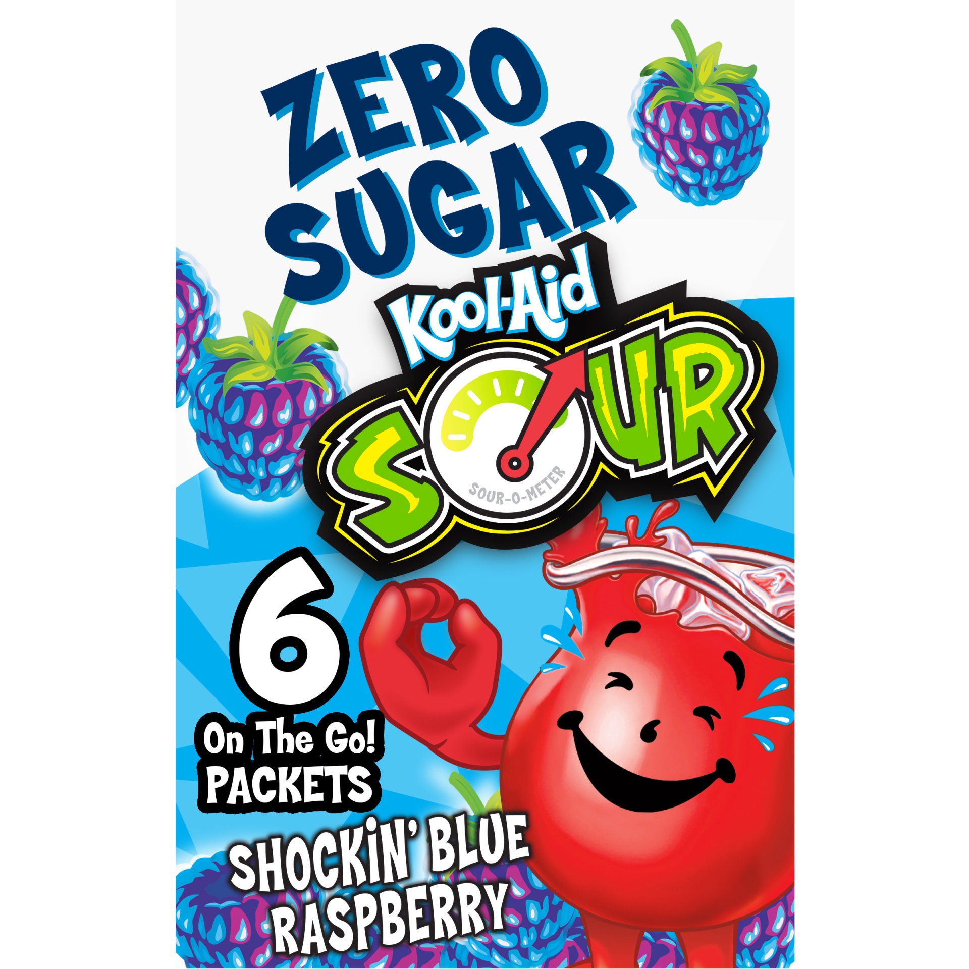 slide 1 of 1, Kool-Aid Sour Shockin' Blue Raspberry Zero Sugar Artificially Flavored Powdered Soft Drink Mix On-the-Go-Packets, 0.37 oz