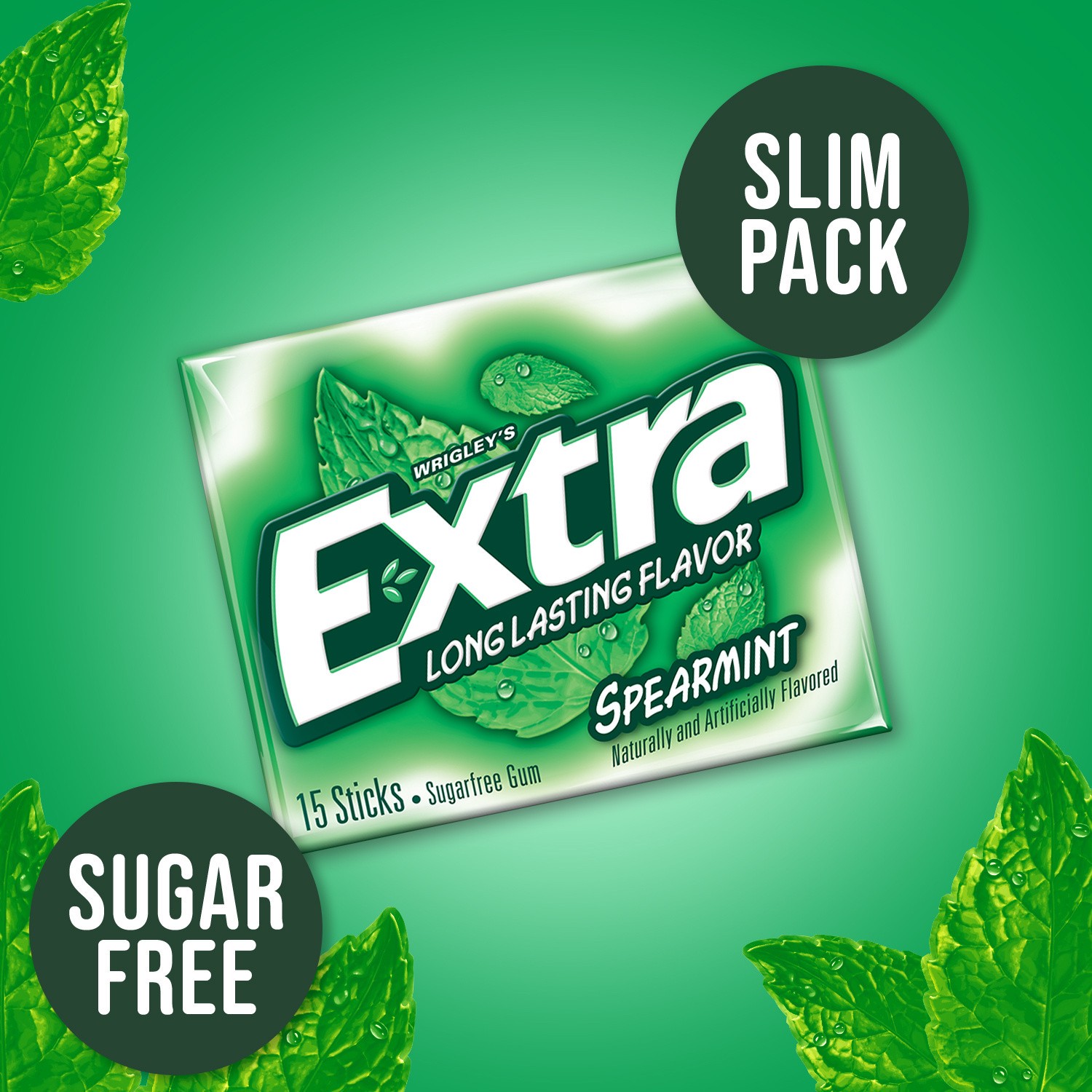 slide 4 of 8, EXTRA Gum Spearmint Sugar Free Chewing Gum, Single Pack, 15 Stick, 15 ct