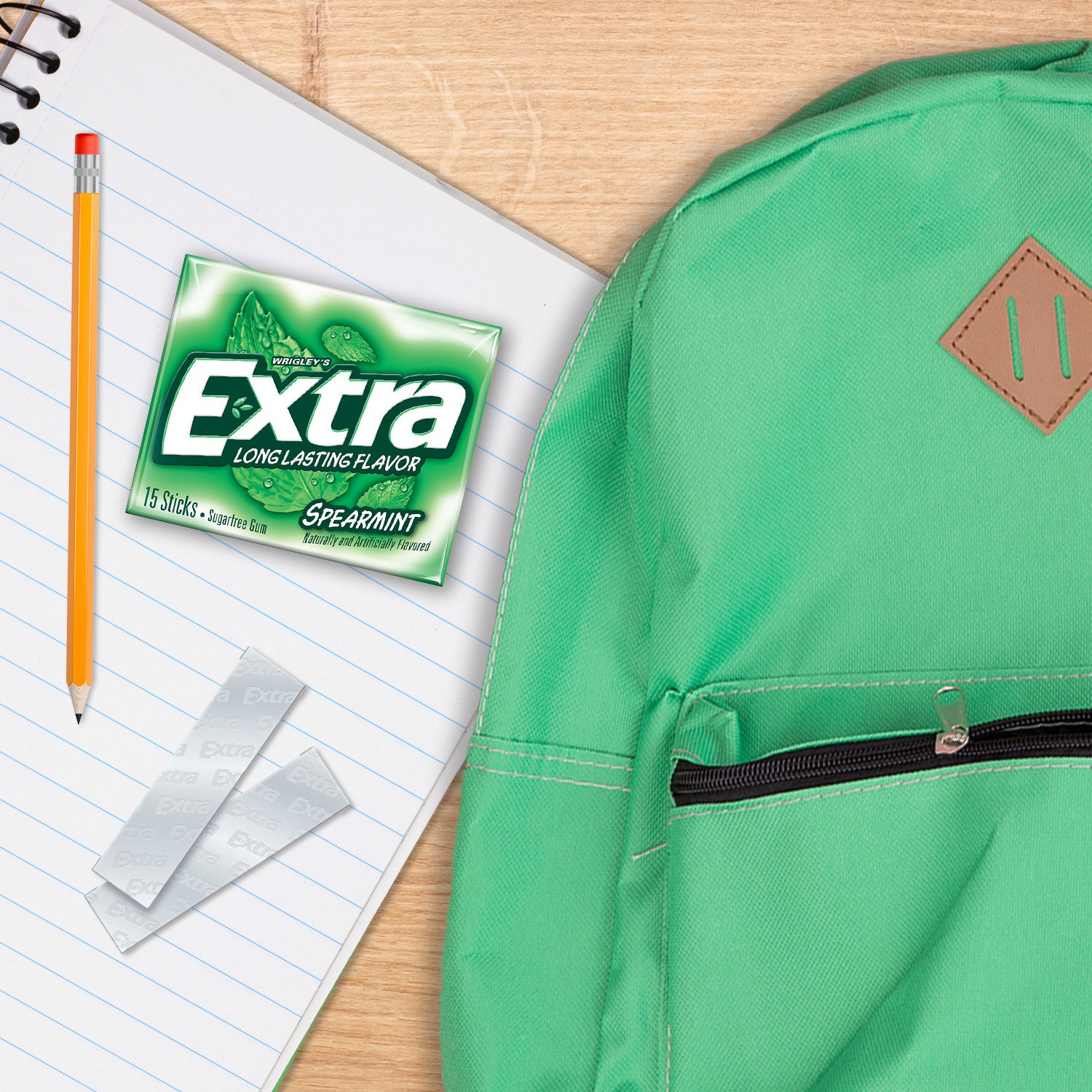 slide 2 of 8, EXTRA Gum Spearmint Sugar Free Chewing Gum, Single Pack, 15 Stick, 15 ct