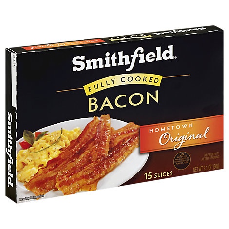 slide 1 of 1, Smithfield Fully Cooked Hickory Bacon, 2.1 oz