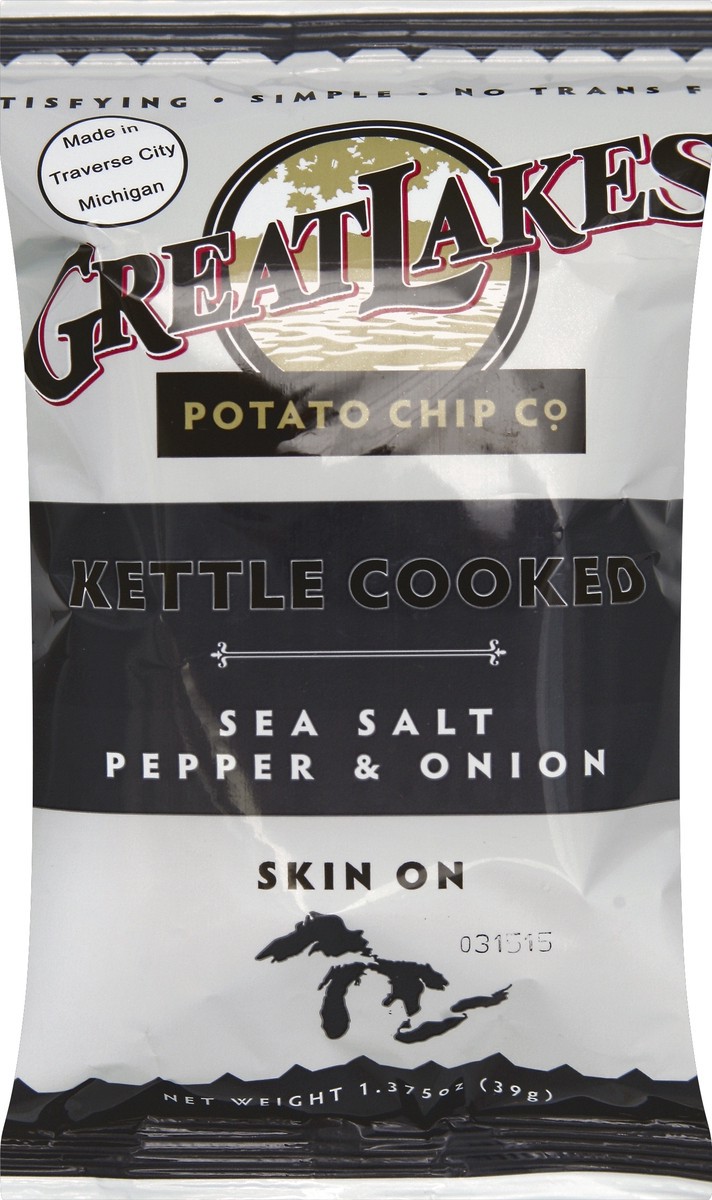 slide 1 of 1, Great Lakes Potato Chip Sea Salt Pepper & Onion Kettle Cooked Potato Chips, 1.375 oz