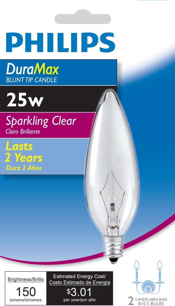 Philips Duramax 25Watt Candelabra Base B10.5 Blunt Tip Candle Light