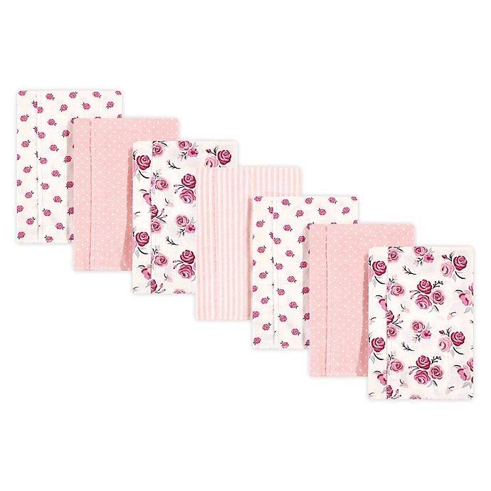 slide 1 of 1, Hudson Baby Rose Flannel Burp Cloths - Pink, 7 ct