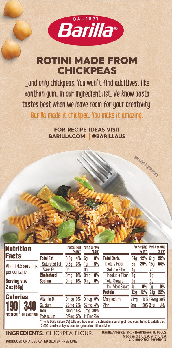 slide 5 of 9, Barilla Chickpea Rotini Pasta, 8.8 oz