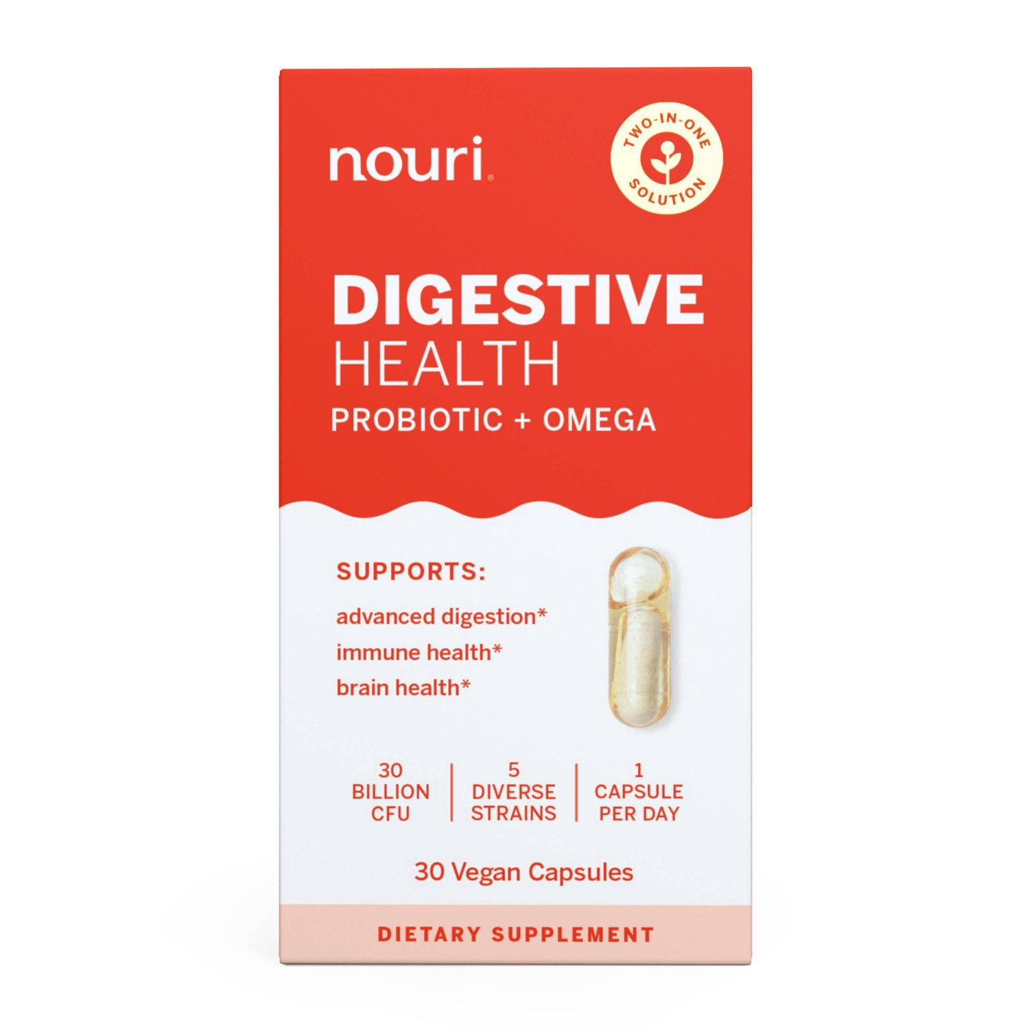 slide 4 of 4, Nouri Probiotic & Omega Digestive Health 30 Vegan Capsules, 30 ct