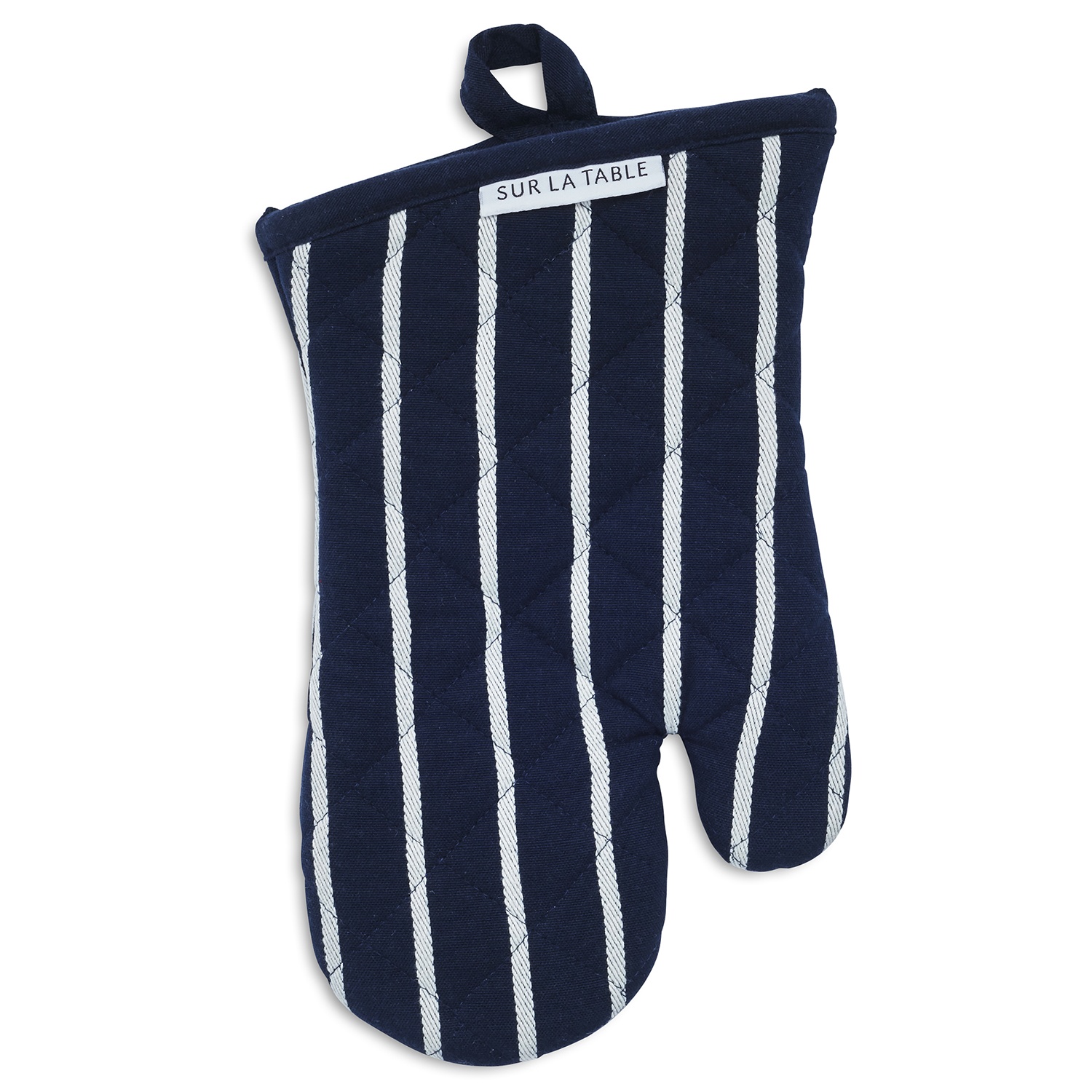 slide 1 of 1, Sur La Table Blue Butcher Stripe Oven Mitt, 1 ct