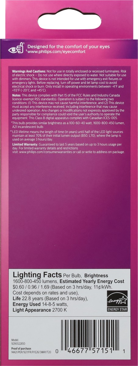 slide 8 of 9, Philips 3 Way LED Soft White Light Bulbs 1 ea, 1 ct