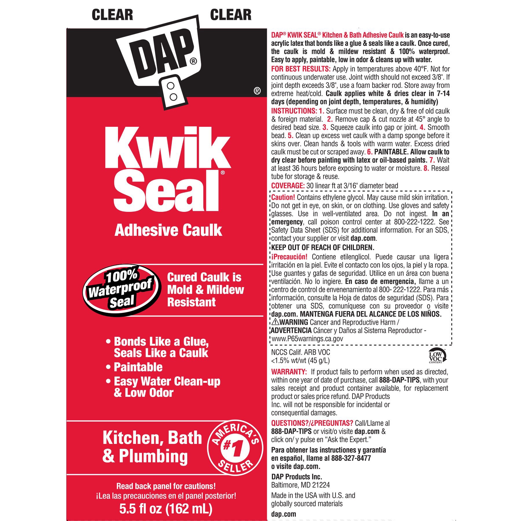 slide 2 of 2, Dap Kwik Seal Kb Clear, 5.5 oz