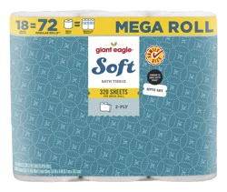 Giant Eagle Soft Bath Tissue, 2 Ply, 18 Mega Rolls, Family Size