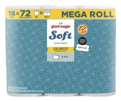 Giant Eagle Soft Bath Tissue, 2 Ply, 18 Mega Rolls, Family Size
