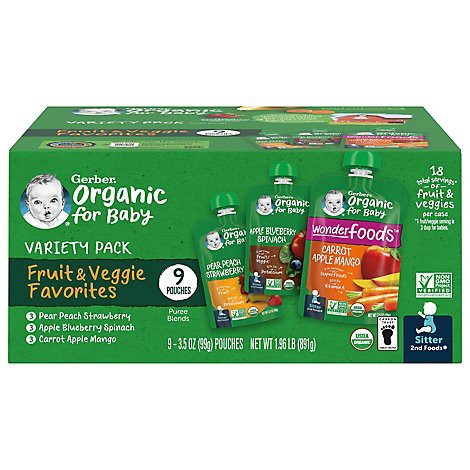 slide 1 of 1, Gerber 2nd Foods Organic Baby Food Variety Pack Fruit And Veggie Favorites Pouches - 9-3.5 Oz, 31.5 oz