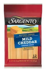Sargento Mild Cheddar Cheese Sticks, 12-Count, 9 oz