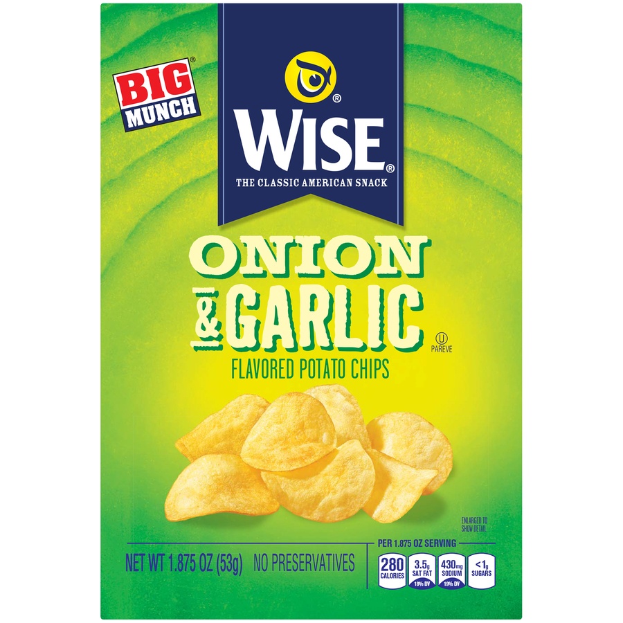 slide 1 of 1, Wise Big Munch Onion & Garlic Chips, 1.875 oz