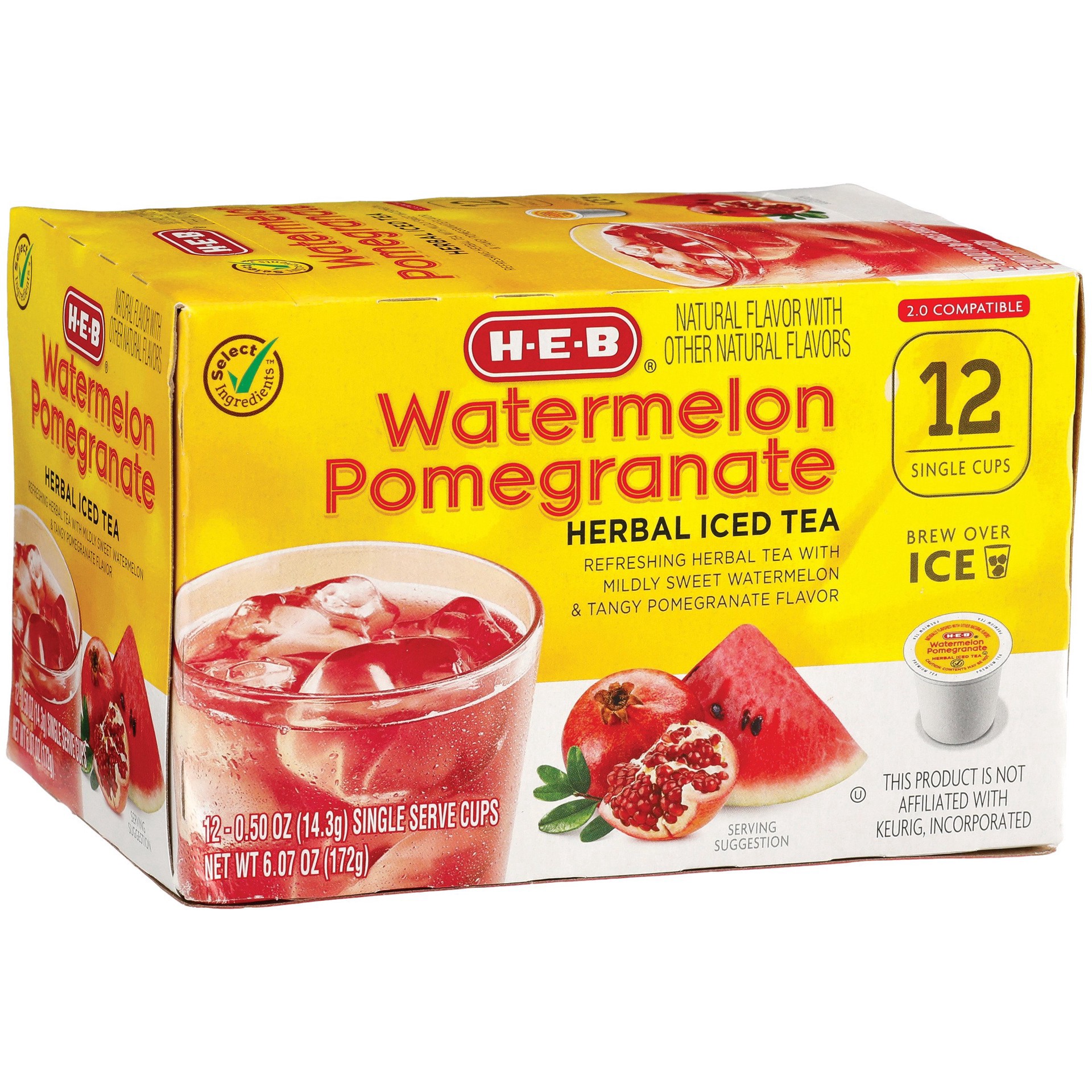 slide 1 of 1, H-E-B Herbal Iced Tea Single Serve Cups - Watermelon Pomegranate, 12 ct