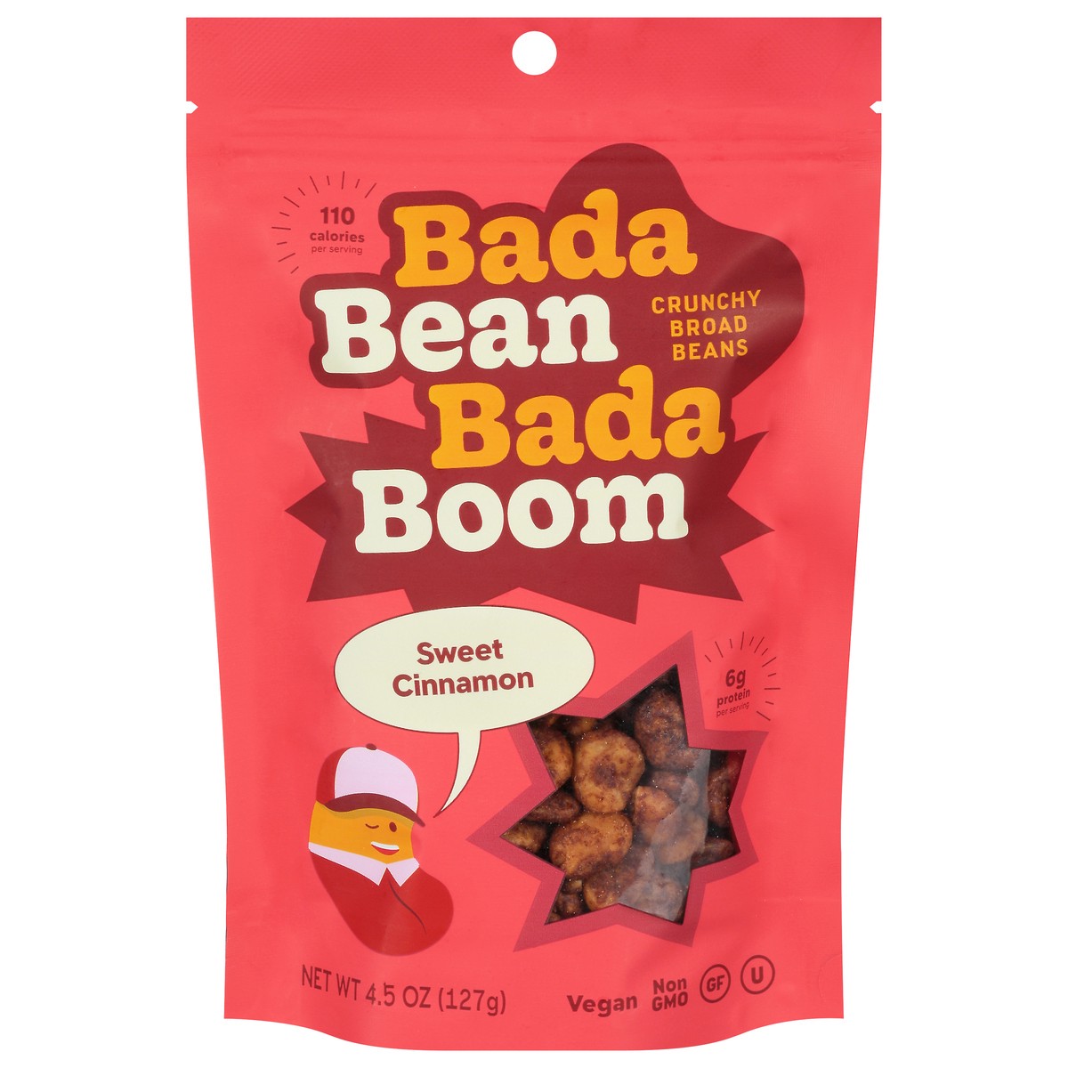 slide 1 of 9, Enlightened Bada Bean Bada Boom Crunchy Sweet Cinnamon Broad Beans 4.5 oz, 4.5 oz