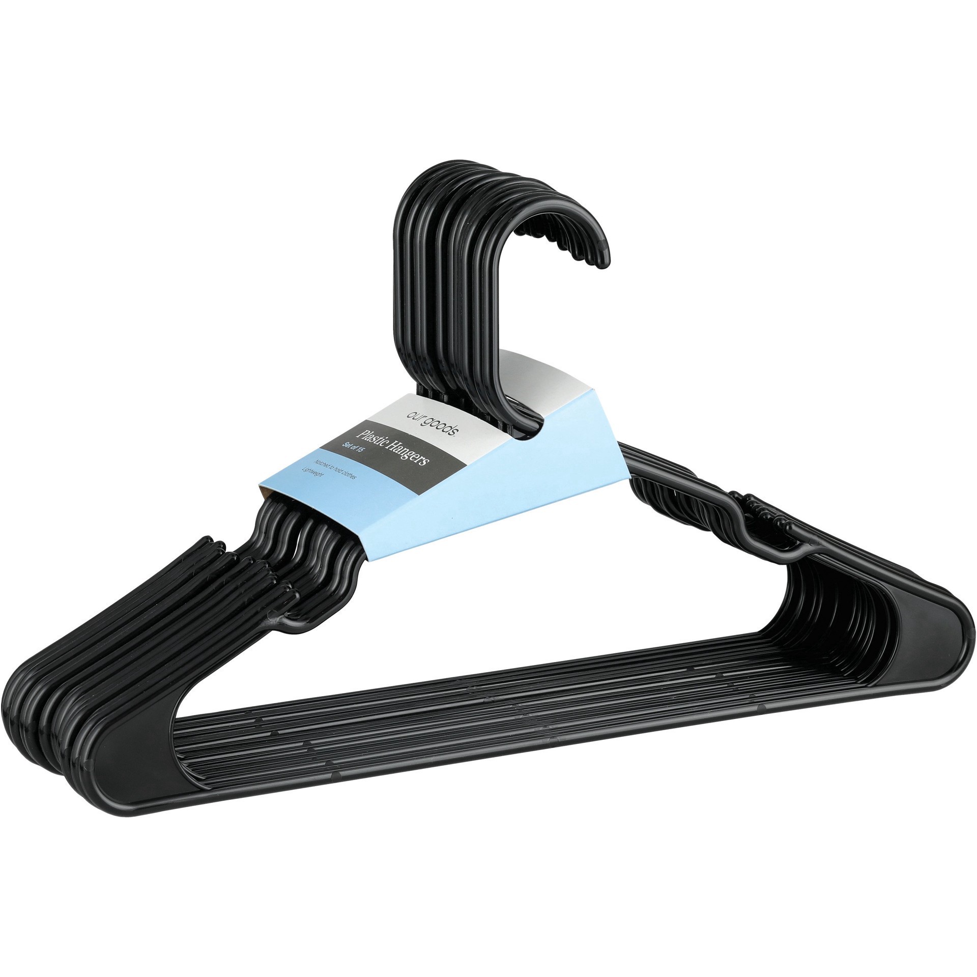 slide 1 of 1, our goods Notched Plastic Hangers - Black, 15 ct