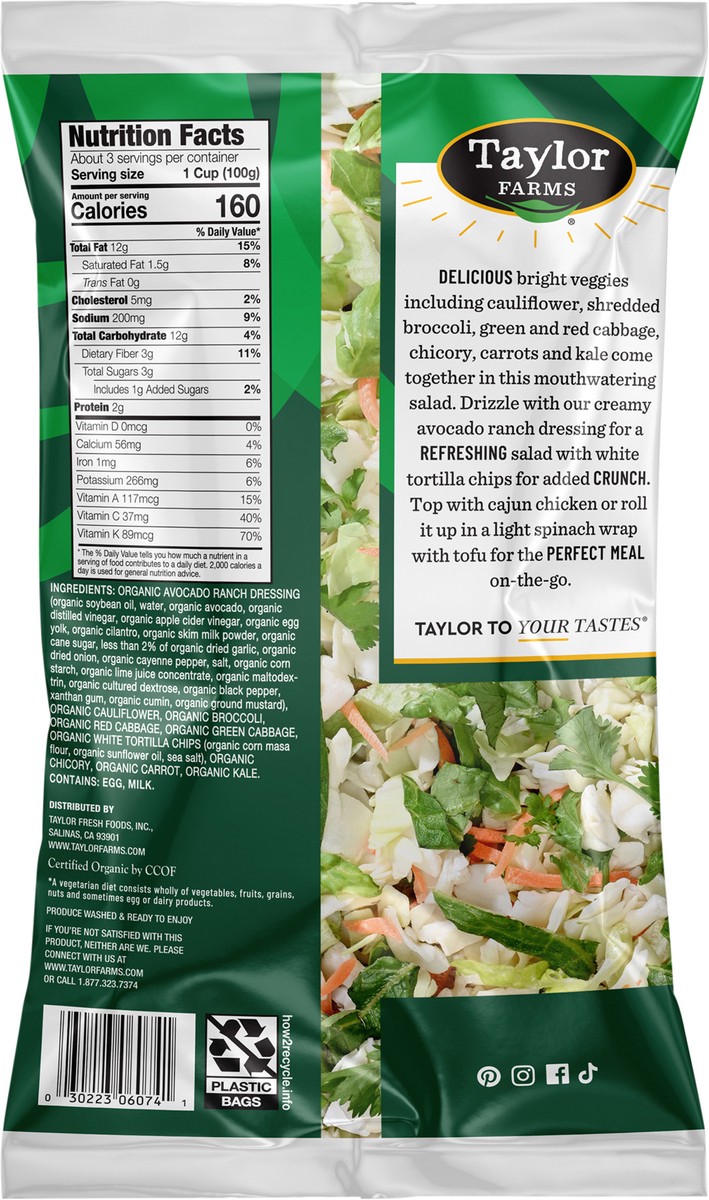 slide 4 of 7, Taylor Farms Organic Avocado Ranch Chopped Kit 1 ea, 11 oz
