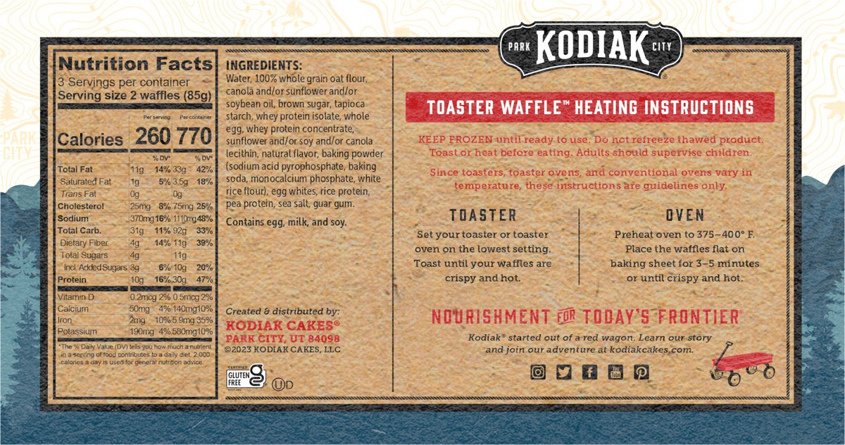 slide 3 of 8, Kodiak Cakes Power Waffles, Gluten Free Frontier Oat, 9 oz/6ct, 9 oz
