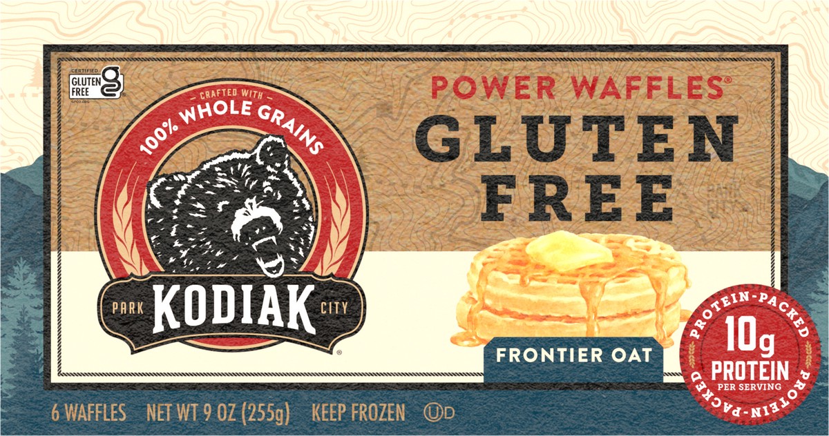 slide 5 of 8, Kodiak Cakes Power Waffles, Gluten Free Frontier Oat, 9 oz/6ct, 9 oz