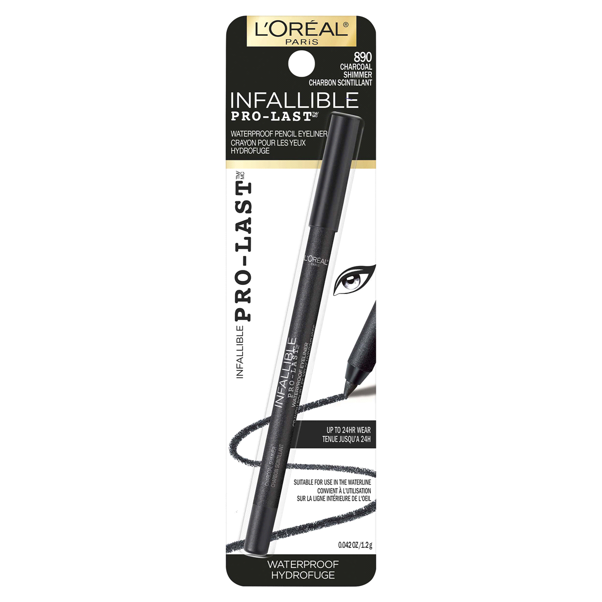 slide 1 of 1, L'Oréal Infallible Pro-Last Waterproof Pencil Eyeliner, Charcoal Shimmer, 0.042 oz
