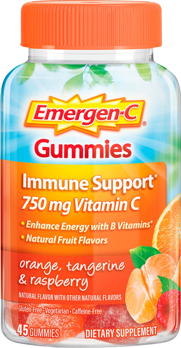 slide 1 of 8, Emergen-C Gummies 750 mg Orange, Tangerine & Raspberry Vitamin C 45 ea, 45 ct