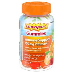Emergen-C Gummies Vitamin C 750mg Immune Support, Orange, Tangerine and Raspberry Flavors, 45 Ct