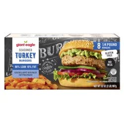Giant Eagle Seasoned Turkey Burgers, 90% Lean 10% Fat, 8 Count