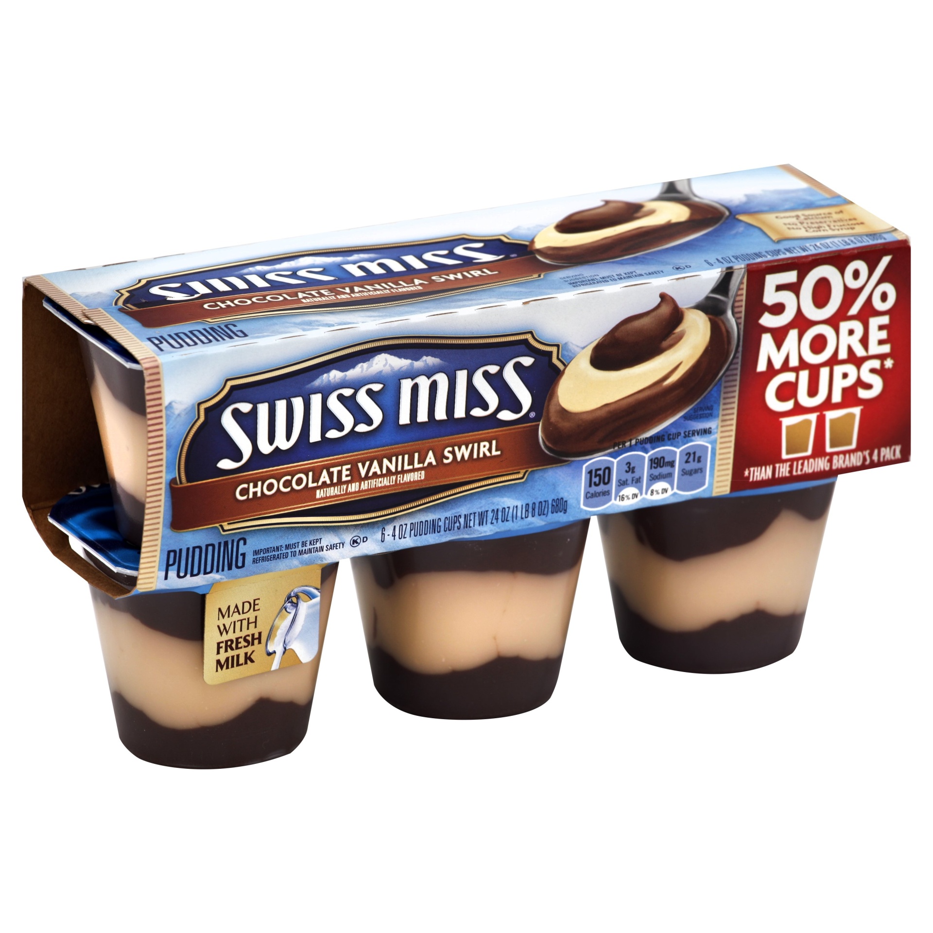 slide 1 of 1, Swiss Miss Chocolate Vanilla Swirl Pudding Snacks, 6 ct; 4 oz