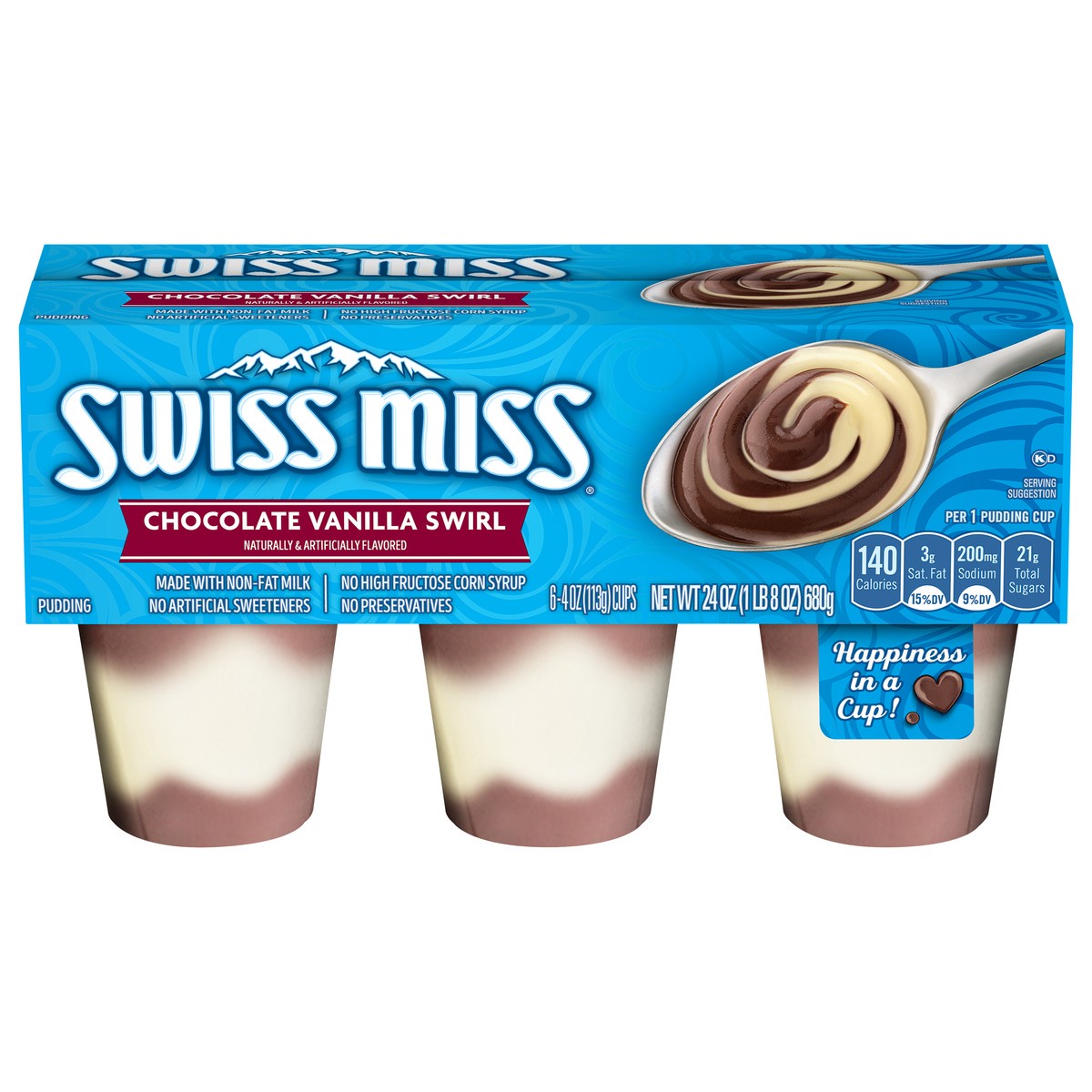 slide 1 of 11, Swiss Miss Chocolate Vanilla Swirl Pudding 6 - 4 oz Cups, 6 ct