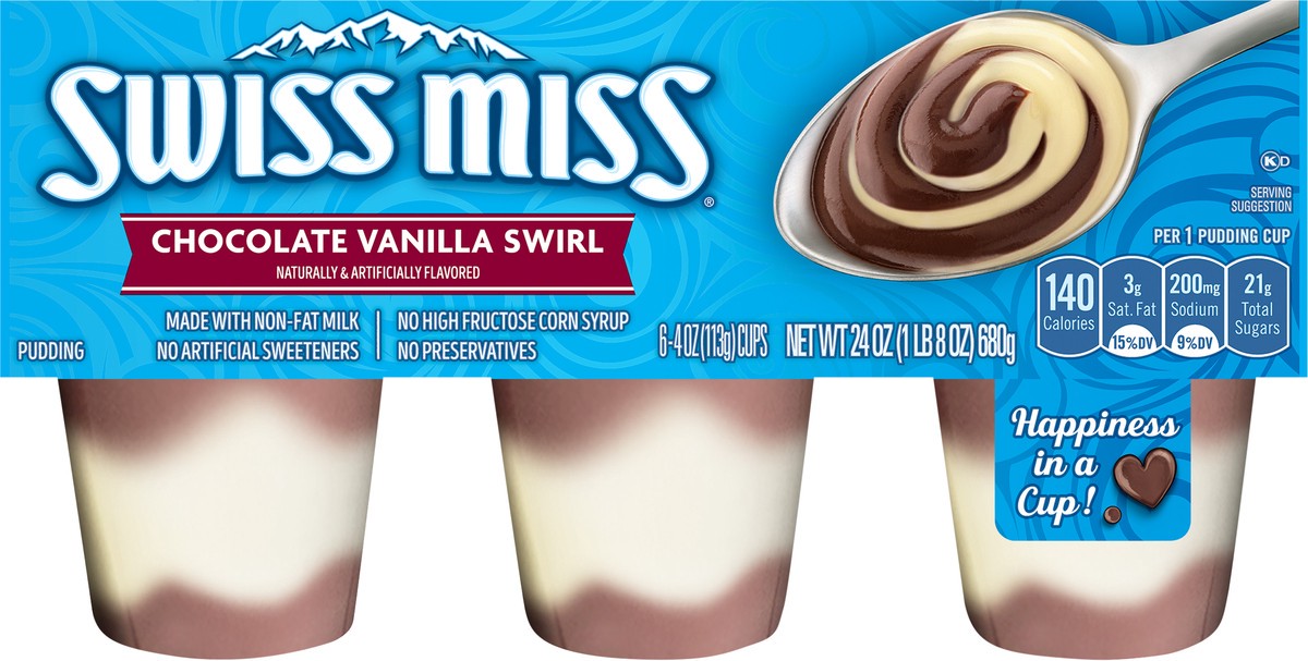 slide 9 of 11, Swiss Miss Chocolate Vanilla Swirl Pudding 6 - 4 oz Cups, 6 ct