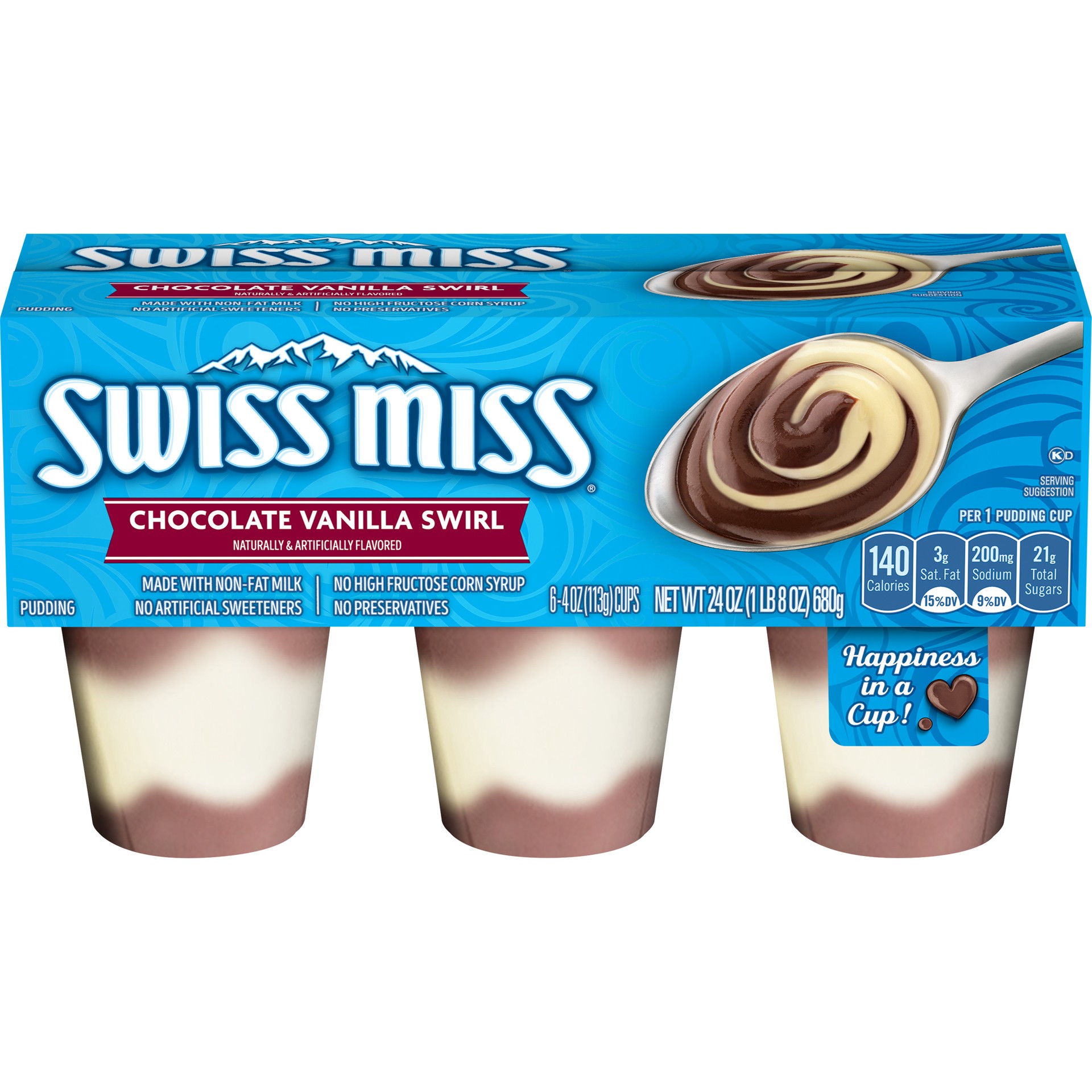 slide 1 of 11, Swiss Miss Chocolate Vanilla Swirl Pudding 6 - 4 oz Cups, 6 ct