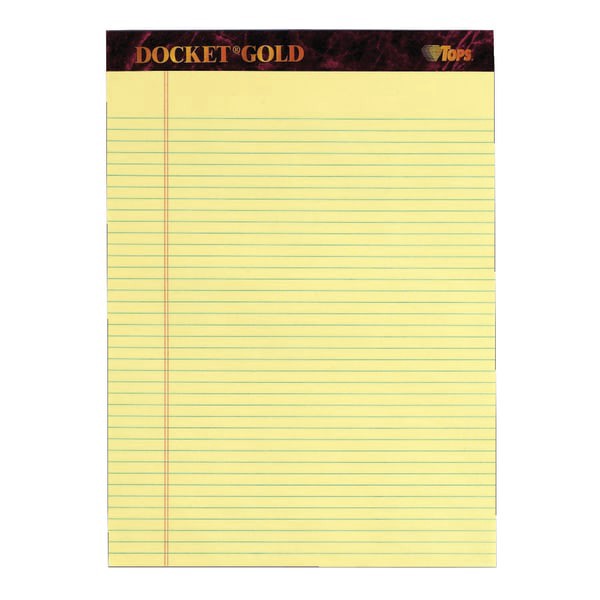 slide 2 of 2, TOPS™ Docket™ Gold Perforated Writing Pads, 8 1/2"" x 11 3/4"", Narrow Ruled, 50 Sheets, Canary, Pack Of 6 Pads, 6 ct