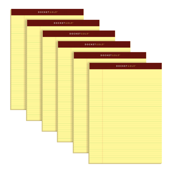 slide 1 of 2, TOPS™ Docket™ Gold Perforated Writing Pads, 8 1/2"" x 11 3/4"", Narrow Ruled, 50 Sheets, Canary, Pack Of 6 Pads, 6 ct