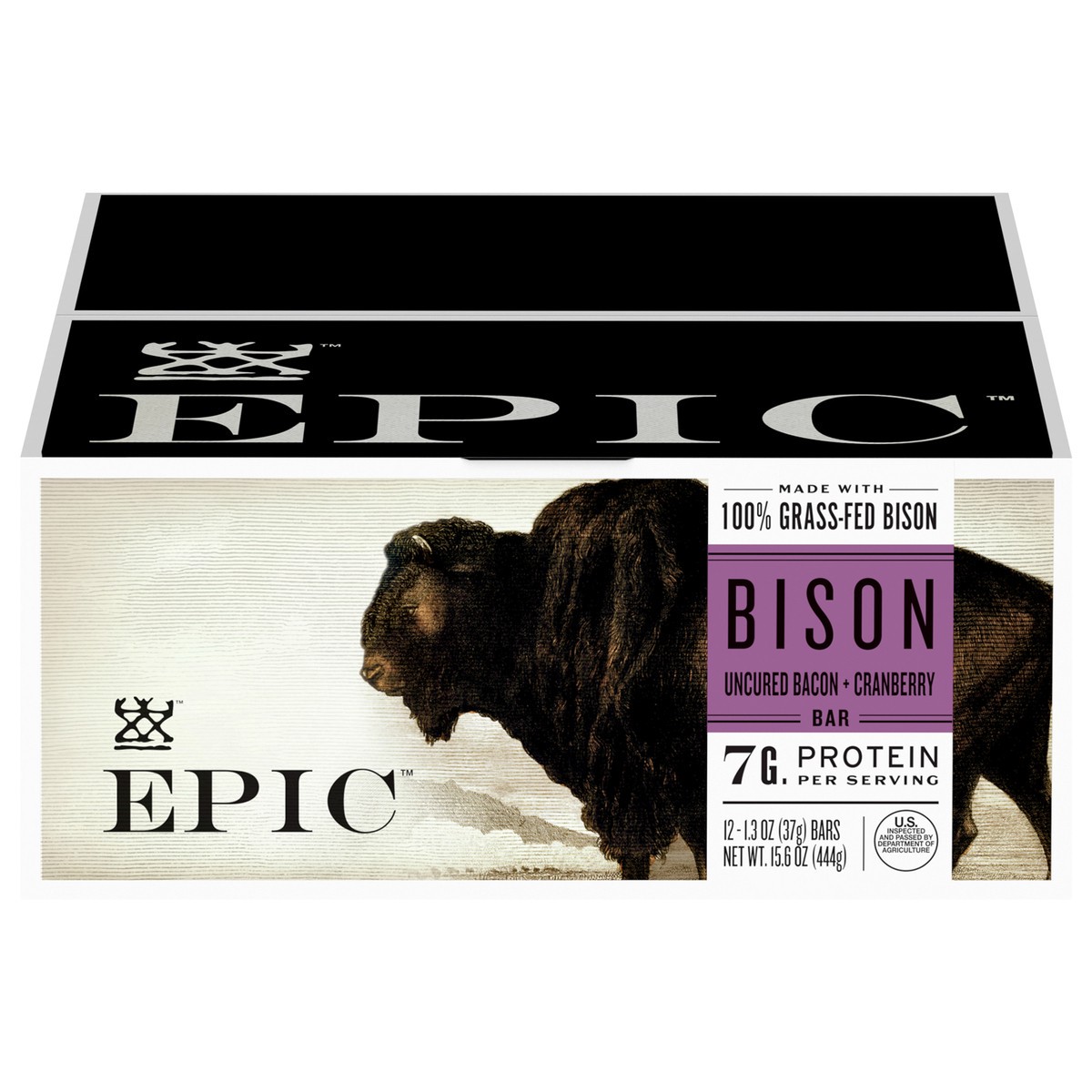 slide 1 of 13, EPIC Bison Bacon Cranberry Bars, Grass-Fed, 12 Count Box 1.3oz bars, 12 ct