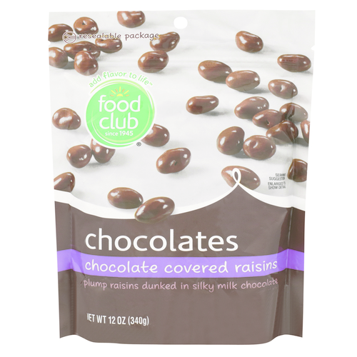 slide 1 of 1, Food Club Chocolate Covered Raisins, 12 oz