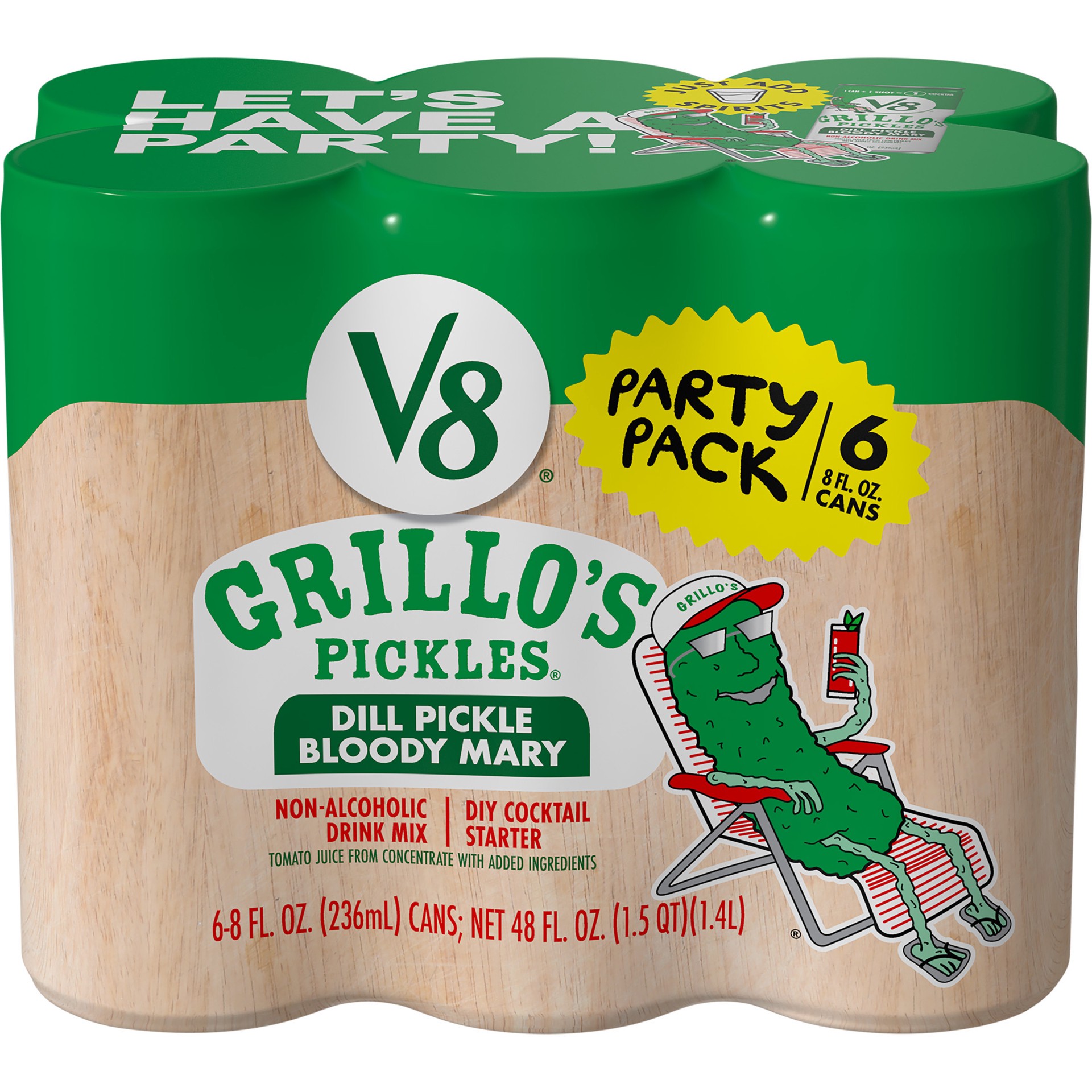slide 1 of 9, V8 Grillo's Dill Pickle Bloody Mary Mix - 6 Pack 8 fl oz Cans, 6 ct; 8 fl oz