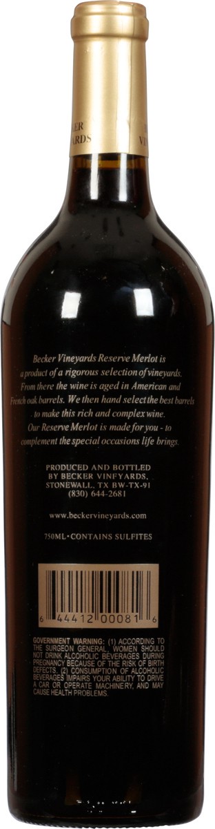 slide 9 of 11, Becker Vineyards Texas Reserve Merlot 750 ml, 750 ml