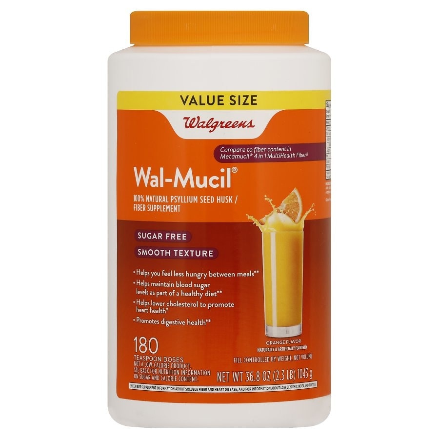 slide 1 of 1, Walgreens Wal-Mucil Sugar Free Orange Flavor Fiber Laxative Powder, 36.8 oz