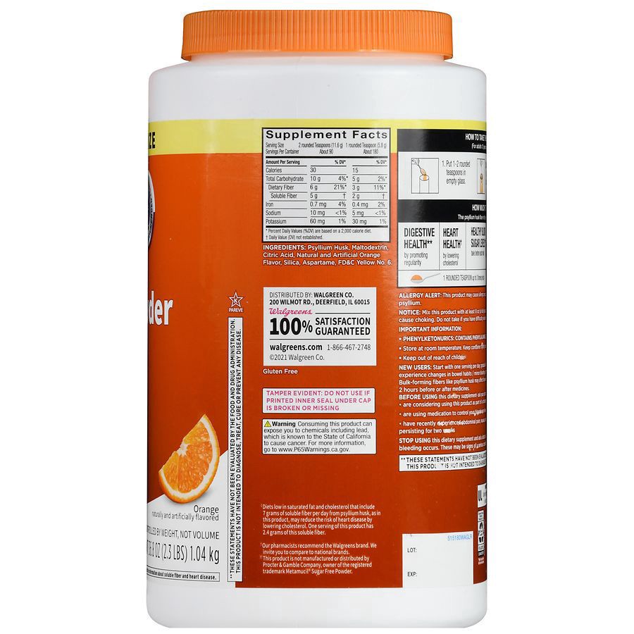 slide 2 of 5, Walgreens Wal-Mucil Sugar Free Orange Flavor Fiber Laxative Powder, 36.8 oz