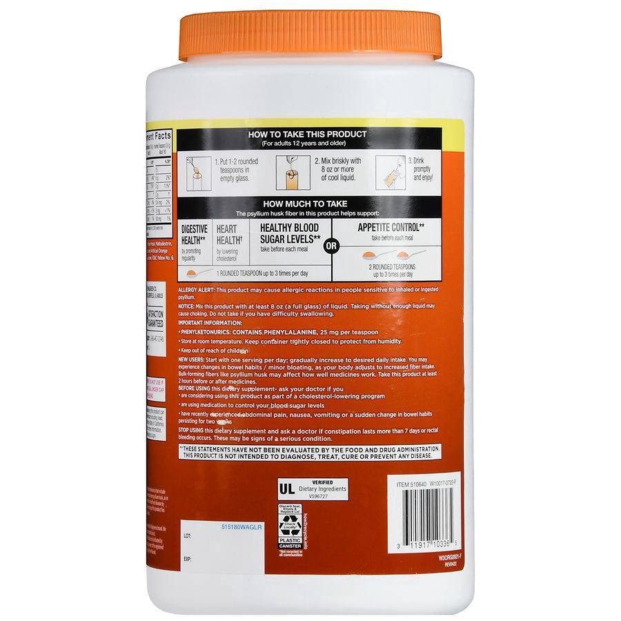slide 5 of 5, Walgreens Wal-Mucil Sugar Free Orange Flavor Fiber Laxative Powder, 36.8 oz