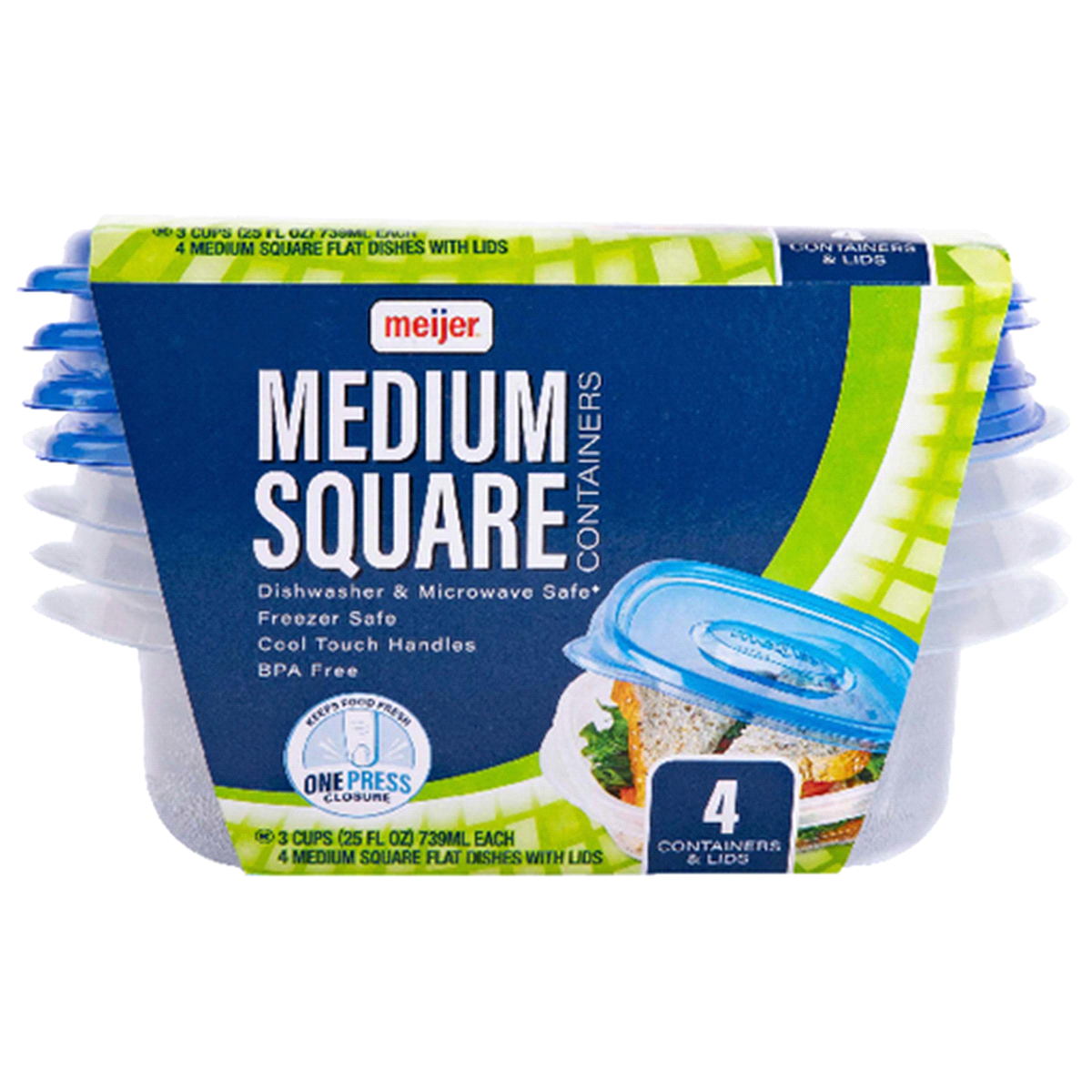 slide 1 of 1, Meijer Medium Square Containers, 4 ct