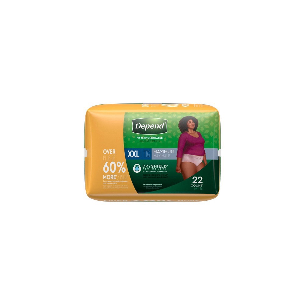 slide 8 of 8, Depend Fresh Protection Adult Incontinence Underwear for Women (Formerly Depend Fit-Flex), Disposable, Maximum, Extra-Extra-Large, Blush, 22 Count, 22 ct