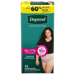 Depend Fresh Protection Adult Incontinence & Postpartum Bladder Leak Underwear for Women, Disposable, Maximum, Extra-Extra-Large, Blush, 22 Count
