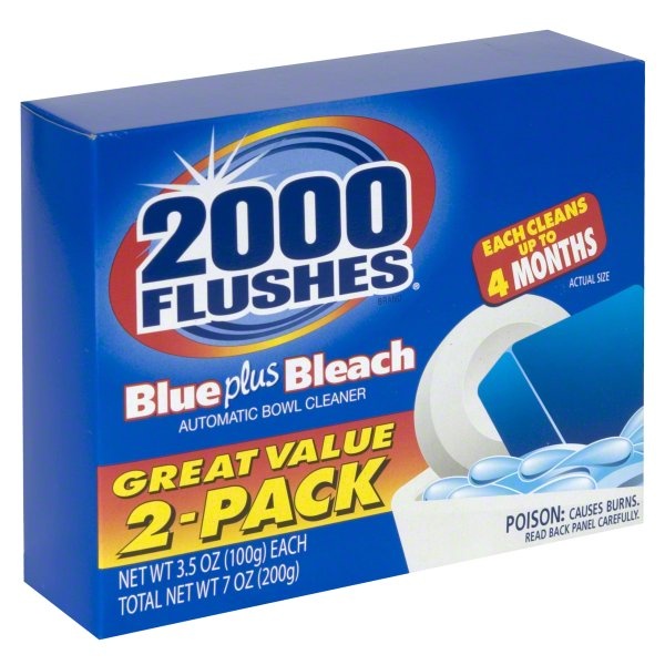 slide 1 of 1, 2000 Flushes Automatic Bowl Cleaner Blue Plus Bleach, 7 fl oz