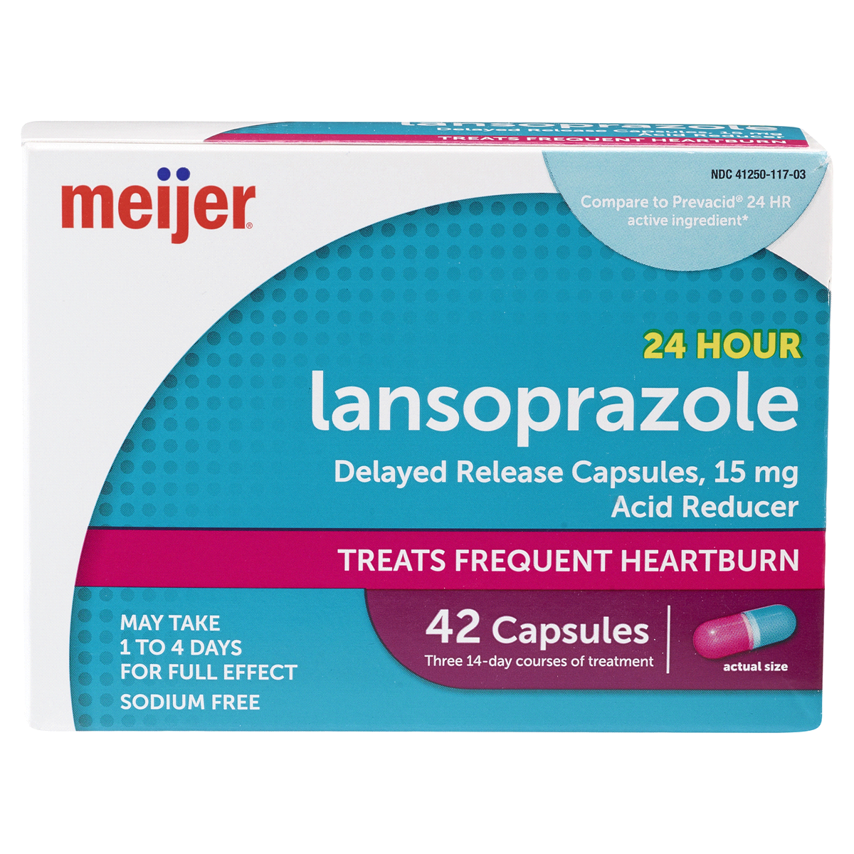 slide 1 of 13, Meijer Lansoprazole Delayed Release Capsules, Treats Frequent Heartburn, 15 mg, 42 ct